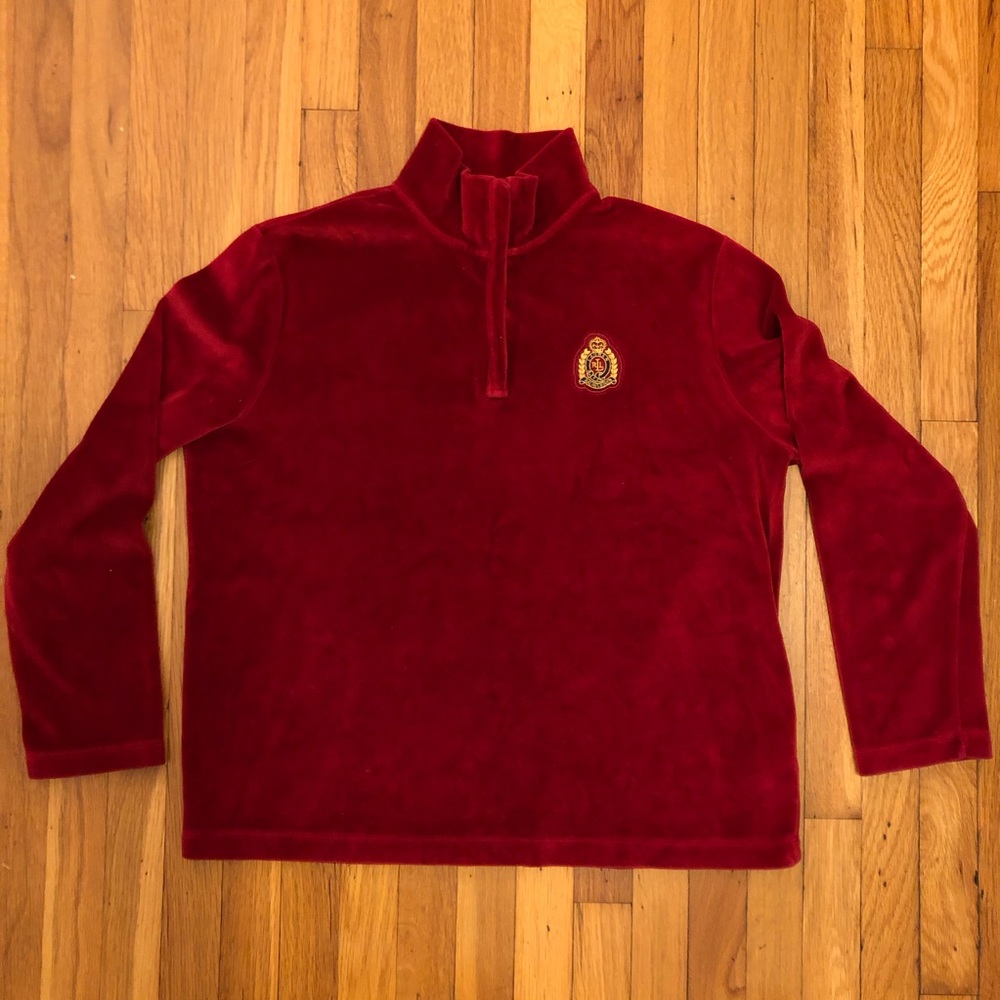 Lauren Ralph Lauren Velour Half Zip Sweater Petite